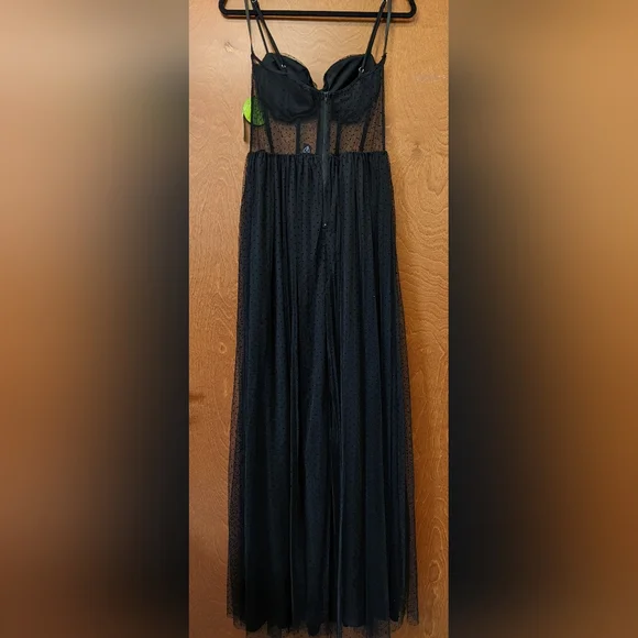 Windsor Black Dotted Mesh Prom Dress - Picture 4 of 9